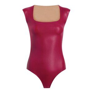 Commando Women's Size XL Faux Leather Cap Sleeve Raspberry Bodysuit